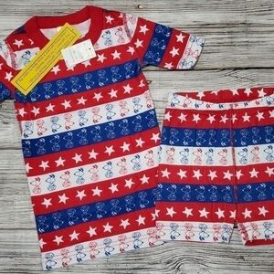Hanna Andersson Patriotic Short John PJs Peanuts Organic Cotton Size 5 NWT